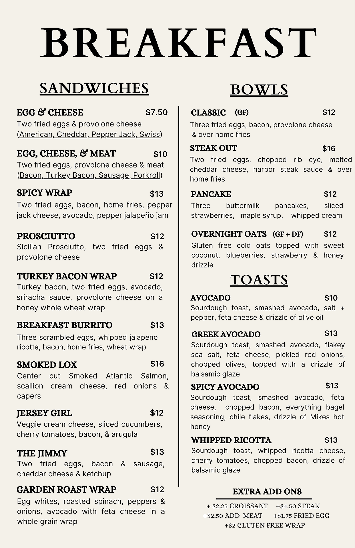 Harbor Coffee House Goshen breakfast menu