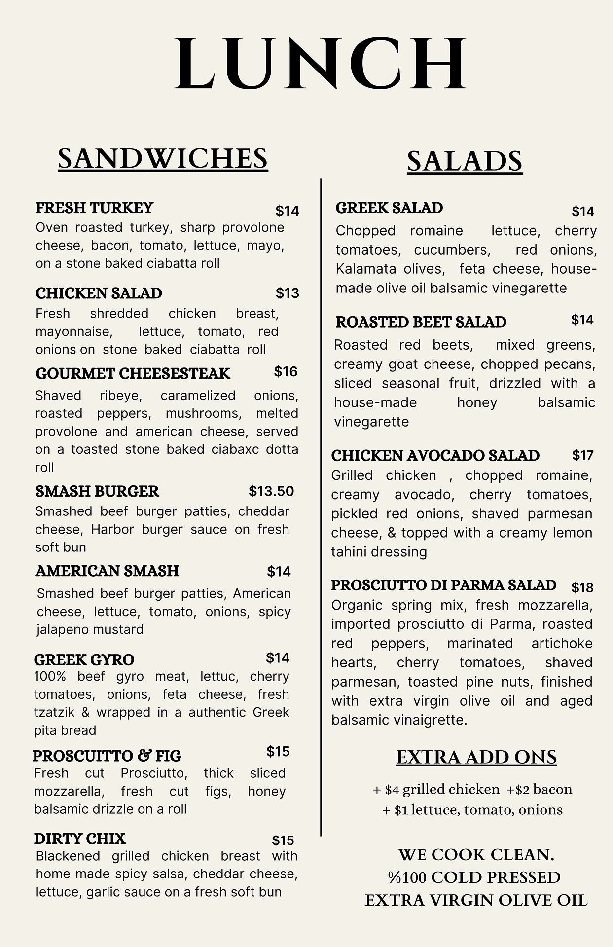 Harbor Coffee House Goshen lunch menu