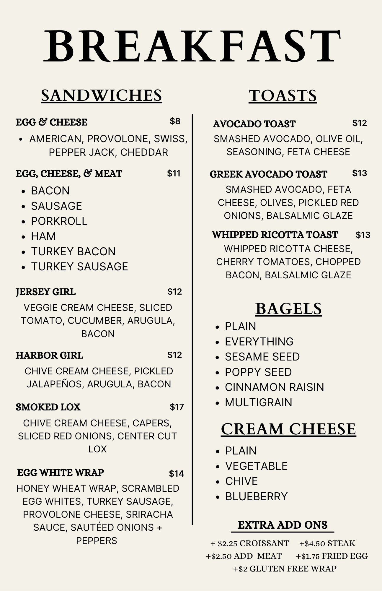 Harbor Coffee House Wildwood breakfast menu