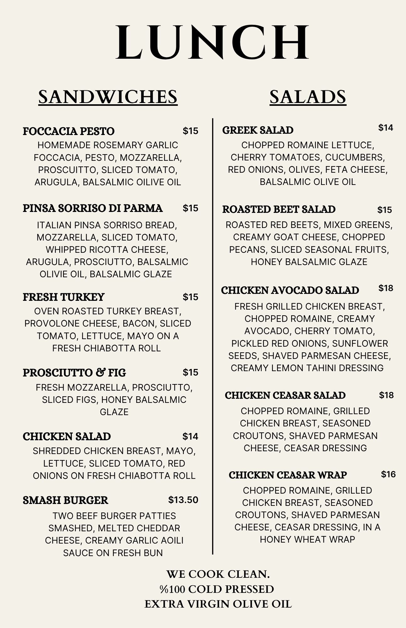 Harbor Coffee House Wildwood lunch menu