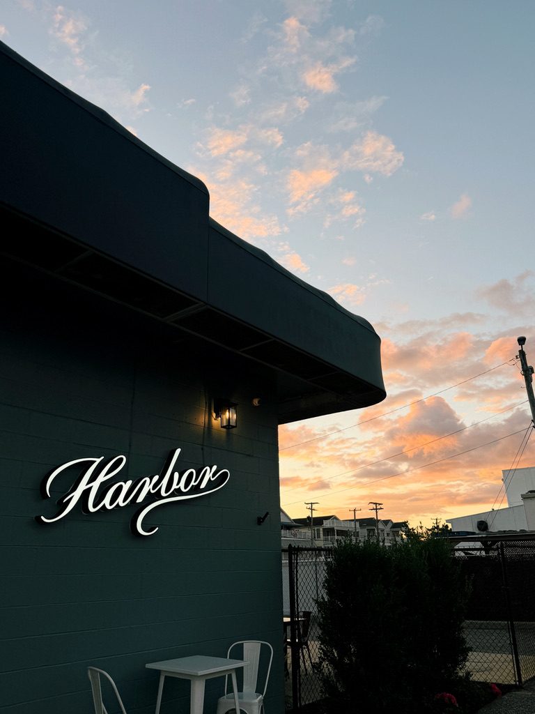 Harbor sign at sunset in Wildwood